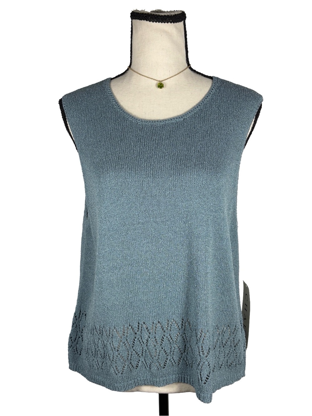 Chaus Silk Blend Knit Shell Tank Top NWT Slate Blue Open Knit Sweater Vest Large